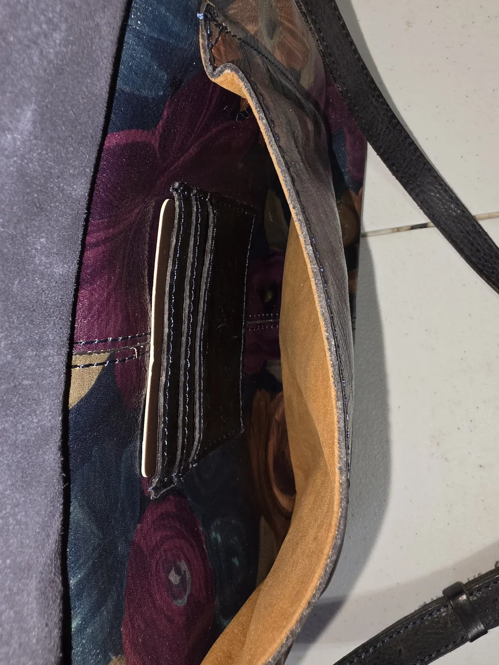 Patricia Nash Hand-Painted Floral Leather Shoulder Bag - Purple & Brown & Black